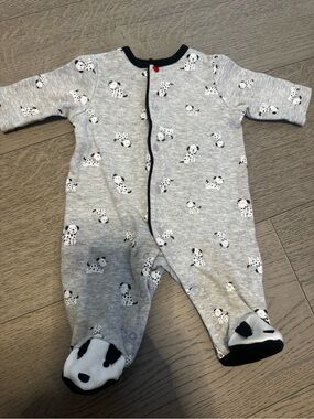 Gray Dalmatian Print Footed Baby One-Piece